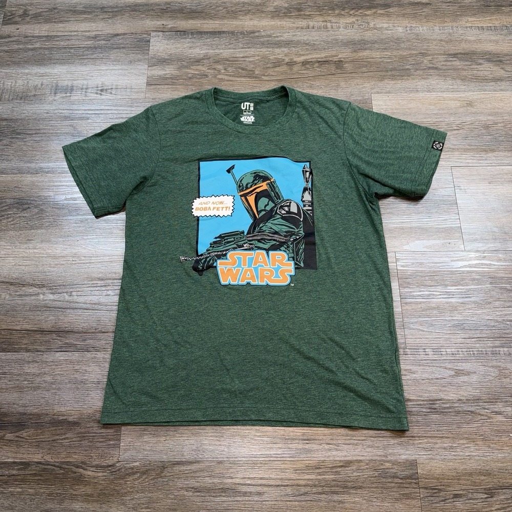Uniqlo Star Wars Shirt Mens Large Green Boba Fett Graphic Rare Comic Merchandise